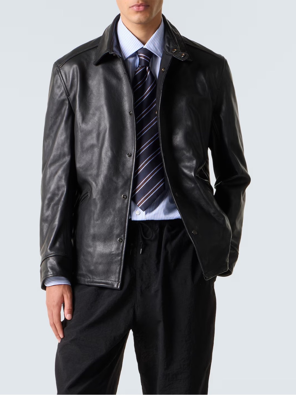 Schott NYC Black Leather Snap-Front  Leather Jacket